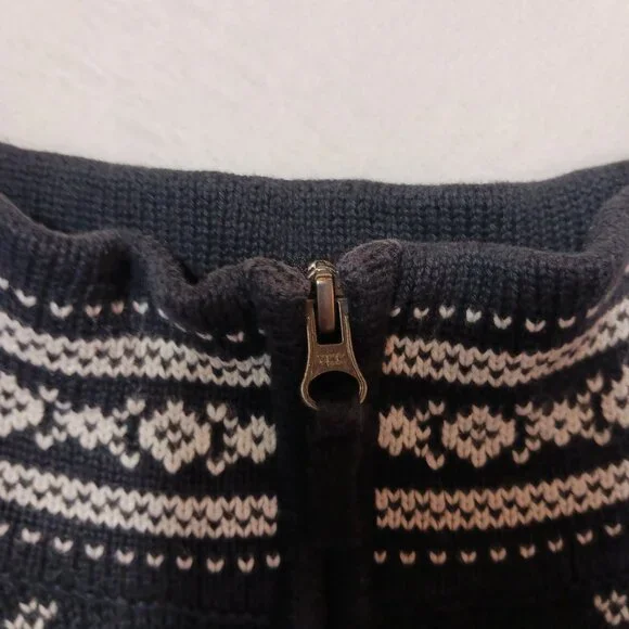 L.L. Bean, 100% Cotton, Nordic Fair Isle Sweater, 1/4 Zip, Black/White, Med.-Reg - Picture 14 of 16